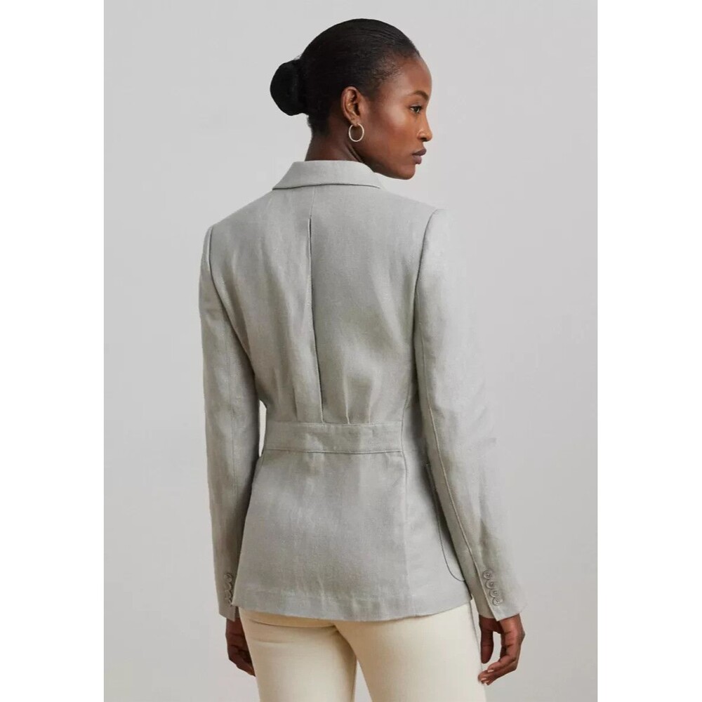 Lauren Ralph Lauren Women's Foiled Linen-Cotton Blazer Silver Foil Light Gray 6 - Picture 4 of 13